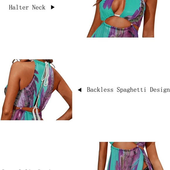 BIUBIU Women's Sexy Floral Halter Split Cover Up Swimsuit Maxi Dress Size XL. - Picture 5 of 7